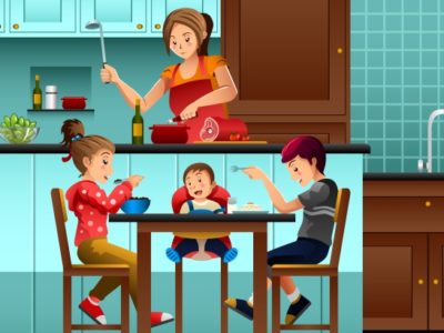 Wife-Cooking-For-Family-In-Kitchen
